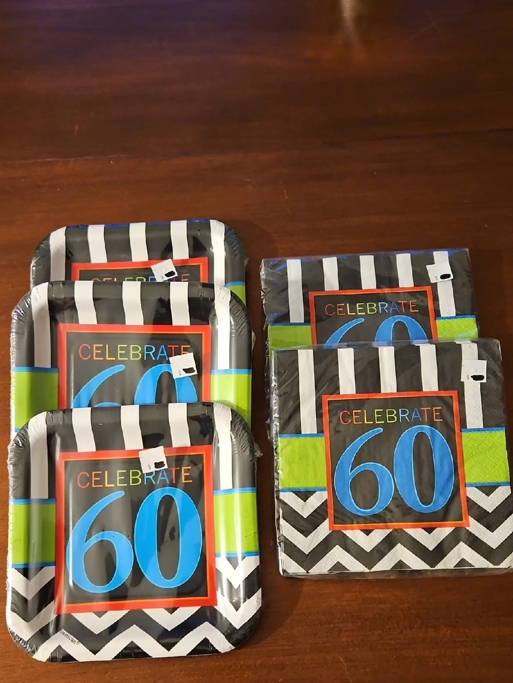 Celebrate 60 Party Paper Plates (24) & Napkins (32) Bundle Set